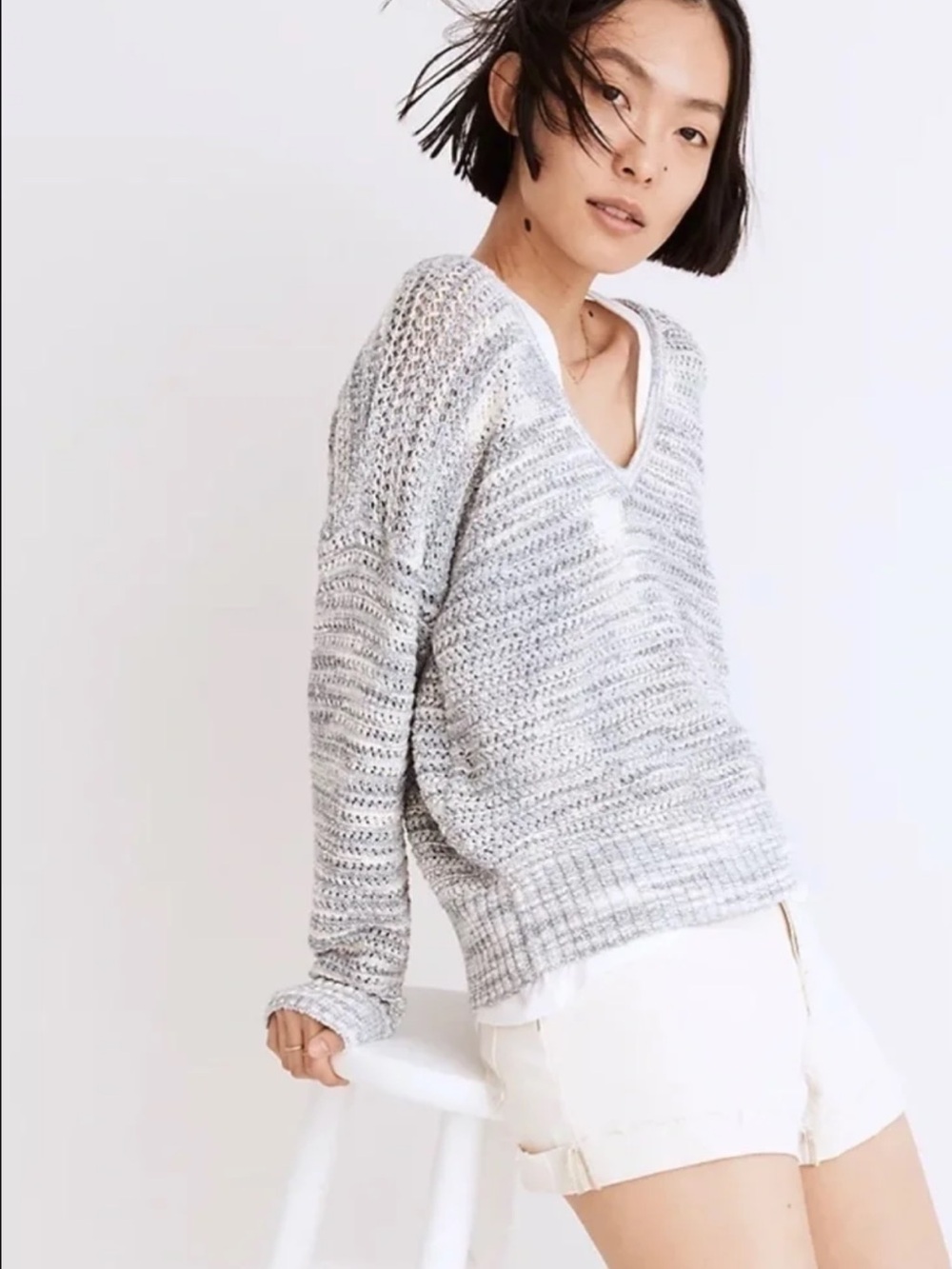 Madewell Southbrook V-Neck Open-Stitch Sweater